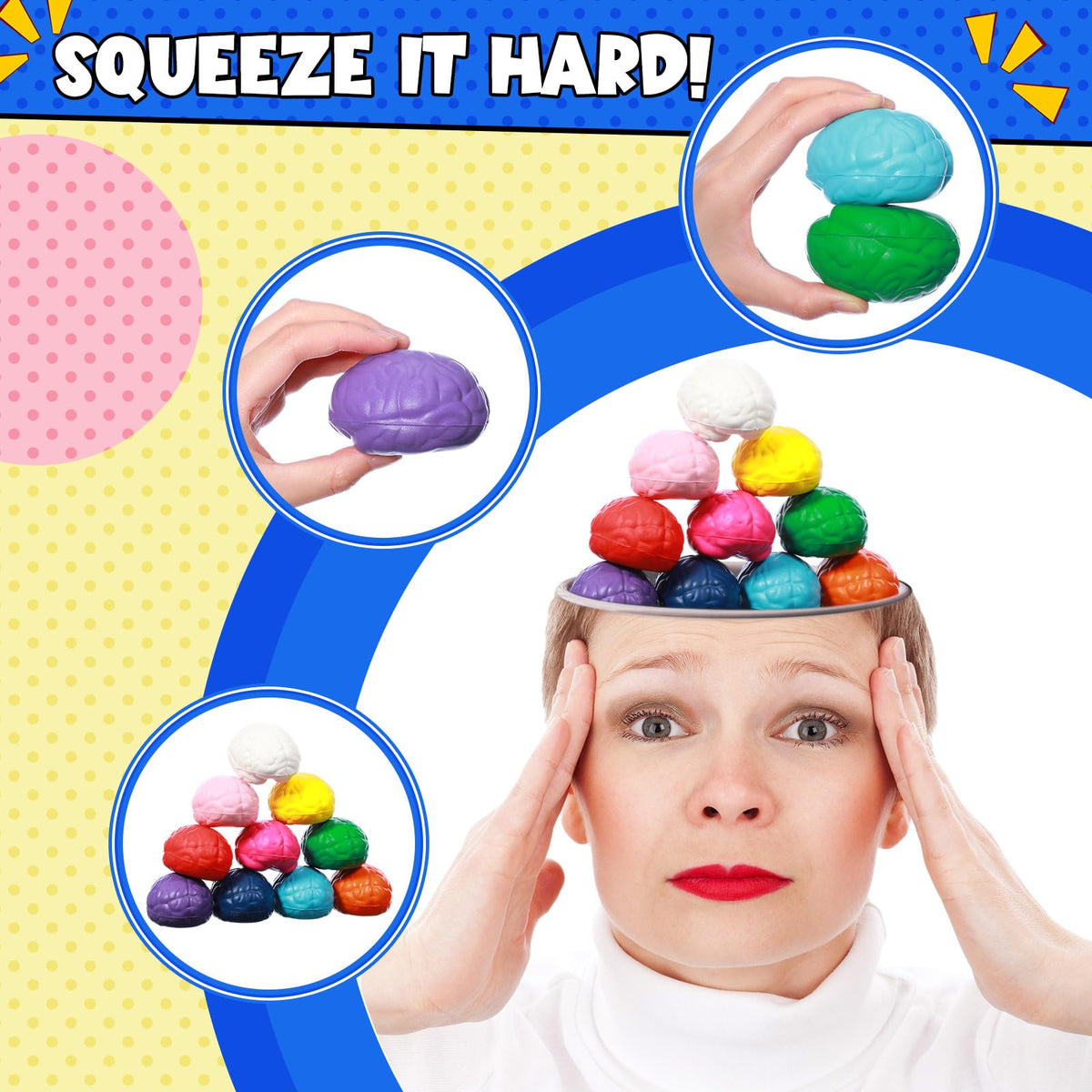Kasyat 40 Pcs Brain Stress Ball 3 Colorful Large Brain Shaped Stress Ball Bulk Halloween Party PU Hand Muscle Exercise Pressure Prop for Adult Improving Grip Strength Object Recognition Prop Mold