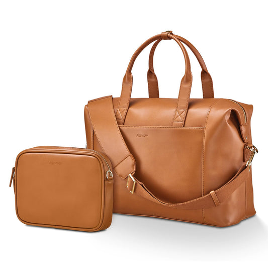 Joyway Leather Travel Bag for Men, Travel Duffel Bags for Women，Large Weekender Overnight Bag, Waterproof Carry On Bag Travel Tote Bag Gym Bag with Luggage Strap