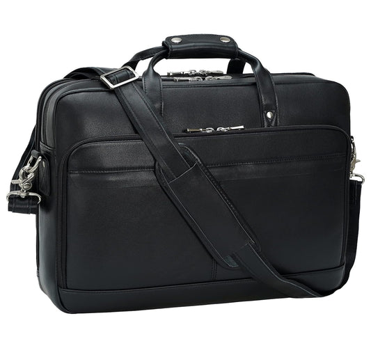 Masa Kawa Leather Briefcase for Men 17 Inch Laptop Crossbody Shoulder Messenger Office Bag Black Attache Case Handbag for Business Travel Work Lawyer Large