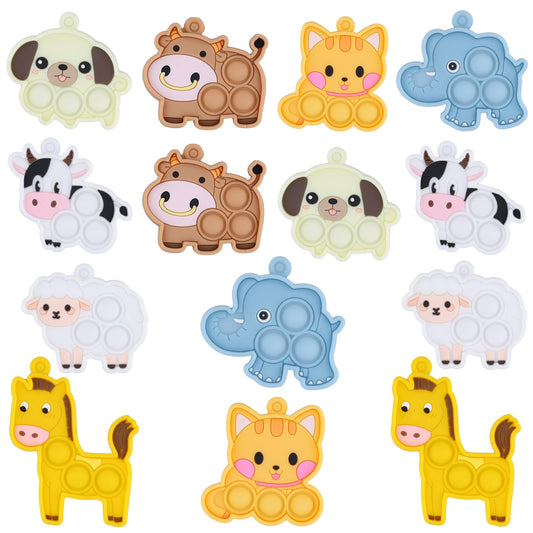 14pcs Animal Pop Fidget Toys Party Favors, Silicone Animal Fidget Sensory Toys Soft Keychain Bubble Popping Toy Packs for Treasure Box Toys Gift Bag Fillers Kids Prize Treasure Box