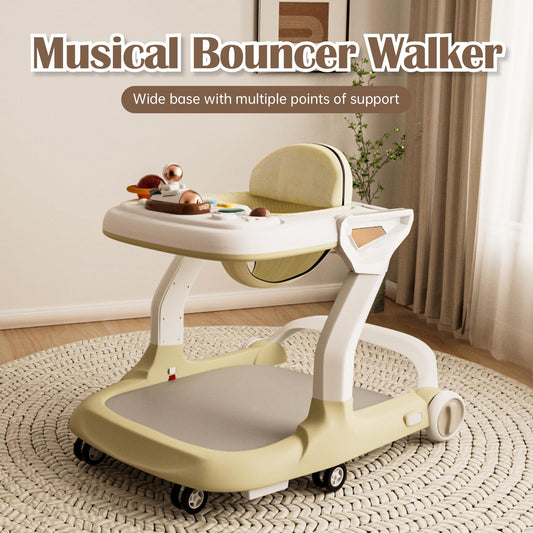 Music and Lights Baby Walker with Wheels,9 Adjustable Heights Infant Toddler Walker,Baby Walkers with Foot Pads,Anti-Fall Baby Walker and Activity Center for Boys Girls Babies 6-18 Months