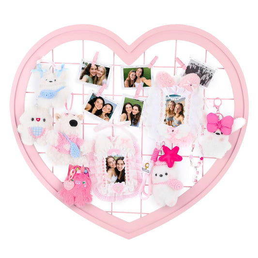Jazcimdo Pink Preppy Coquette Room Decor, Heart Shape Wire Wall Grid Panel for Photo Display Board and Wall Storage Organizer, Wall Decor for Teen Girls and Women Home Bedroom Living Room and Dorm