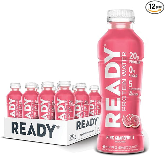 Ready® Protein Water ??20g Whey Protein Isolate, Zero Sugar, Low-Calorie Sports Drink for Hydration & Recovery ??Electrolytes, Essential Amino Acids ??Pink Grapefruit, 16.9 fl oz Bottles (12-Pack)