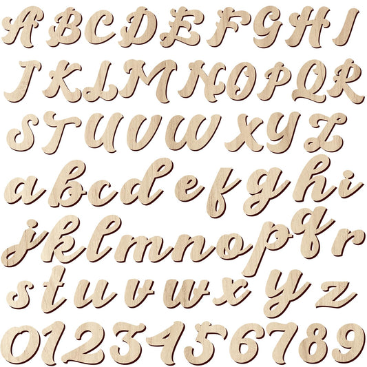 Gerrii 320 Pcs 2'' Wooden Letters and Numbers Crafts Unfinished Cursive Wooden Alphabet a to Z, Wood Numbers 0 to 9 Sign for DIY Wall Decor Painting Writing with Bonus Accessories Instructions