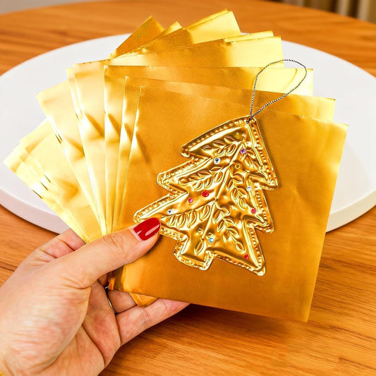 15pcs Gold Craft Foil Sheets, Gold Foil Sheets for Embossing, Decorative Metal Sheet Embossing Tools for Painting Gilding Crafting Decoration,with 2 Rolls Wire, Engraving Tools, Artwork Making Kit