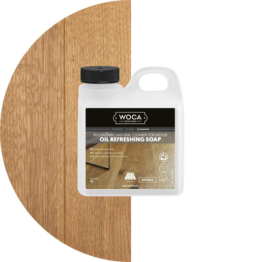 WOCA Denmark Oil Refreshing Soap Natural 1L – Oiled Wood Floor Cleaner & Rejuvenator, Plant-Based, Low VOC, Maintains Matte Finish