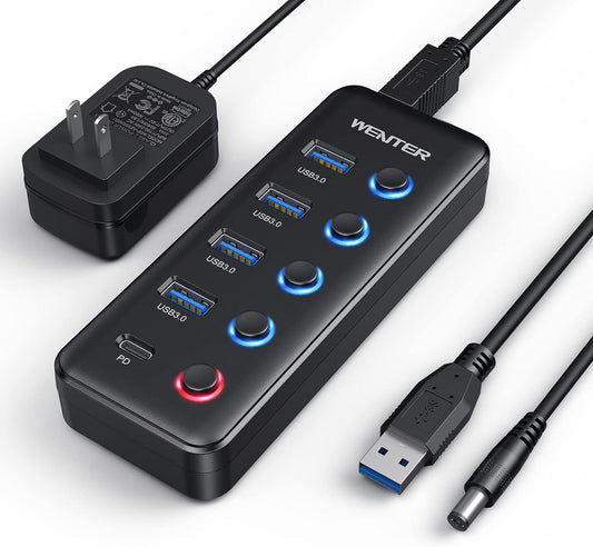 WENTER 3.0 5-Port (4 1 3.0 Powered USB Hub, USB Hub Splitter Faster Data Transfer Ports+ Type-C Charging Ports)