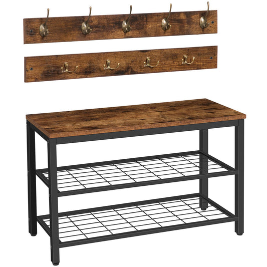 HOOBRO Hall Tree with Bench, Coat Rack Shoe Bench Set, Entryway Shoe Rack with Coat Hooks, Hall Tree Coat Rack, Mud Room, Industrial, for Foyer, Front Door, Rustic Brown BF07MT01