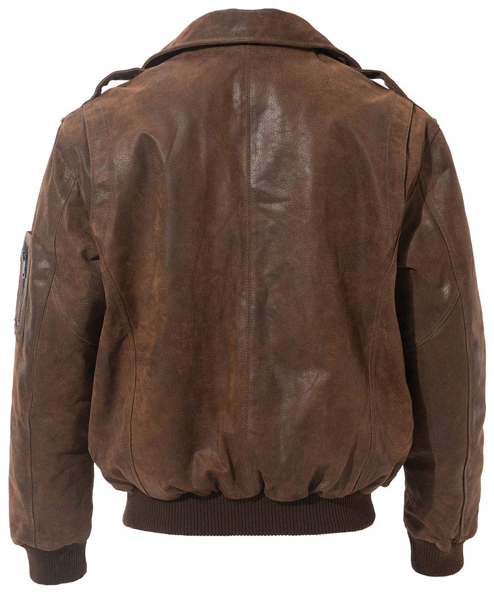FLAVOR Men's Leather Flight Jacket Bomber Air Force Aviator (Brown, Medium)