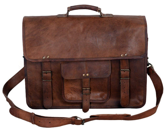 Leather briefcase for men 18 inch laptop messenger bag office satchel computer bag for men and women (18 INCH)