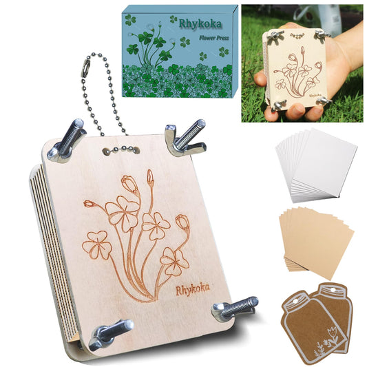 Rhykoka Pocket Flower Press, 6 Layers Mini Flowers Press Kit, Micro Flower Pressing, Portable Small Leaf Petal Preservation for Arts and Crafts Lovers (Silver)