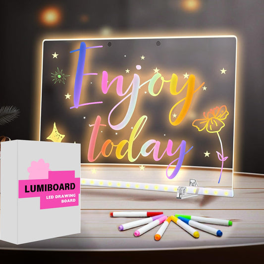 Lumiboard Led Drawing Board,11.8"X7.9" Lumiboard Rewritable Memo Pad with 7 Pens, Wall Mounted or Stand Up,Led Acrylic Light Up Drawing Pad for Kids and Adults (L (11.8 * 7.9))