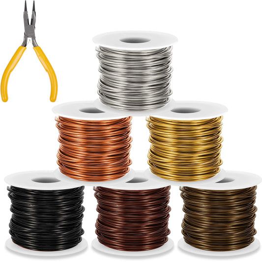 Mudder 6 Rolls Wire for Jewelry Making and Pliers Silver Craft Tarnish Resistant Jewelry Beading Wire for DIY Craft Making Supplies (Multicolor,20 Gauge)