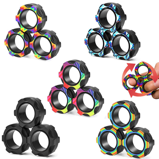 15 Pcs Magnetic Rings Fidget Toys Set Classroom Prizes for Kids Finger Magnet Rings ADHD Anxiety Fidget Spinner Rings for Relief Birthday Present for Adults Teens Kids