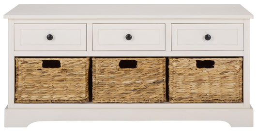 SAFAVIEH Home Collection – Damien Ivory 6-Drawer Storage Bench, Mixed-Material Cottage Design, Fully Assembled (AMH5701K)
