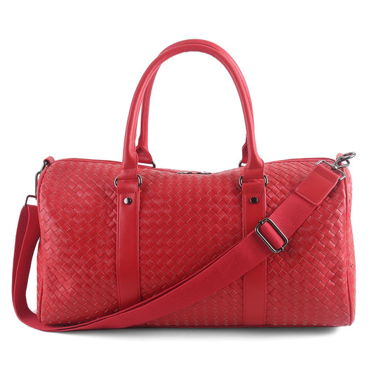 Weekender Bags for Women Designer Duffle Bag for Men, Woven Leather Carry On Travel Bag with Wet Compartment Large Capacity Water-resistant Gym Tote (Red)