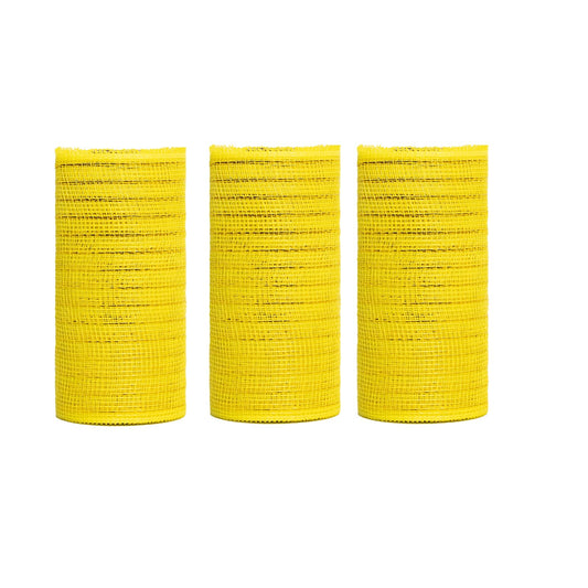 JStnana 3 Rolls Yellow Deco Mesh Ribbon, 6 Inch x 30FT Per Roll Metallic Foil Burlap Deco Mesh Fabric for Spring Easter Christmas Tree Wreath Swags Bow Making DIY Craft