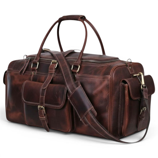 Leather Duffle Bags for Men - 21 Inch Full Grain Leather travel bag, leather overnight bag, Mens Leather Bag, Carry On Leather Weekender Bag, Airplane Leather Luggage Duffel Gym Bag