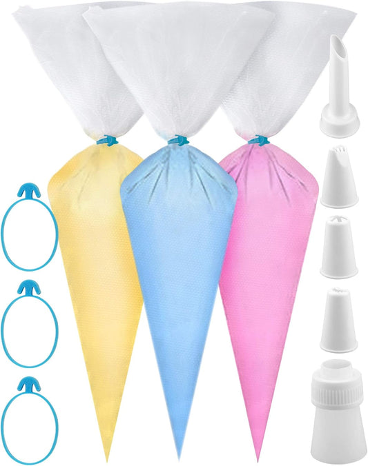 Weetiee Pastry Bag Set - 100 Extra Thick 16-Inch Disposable Piping Bags with 8 Tips & Coupler