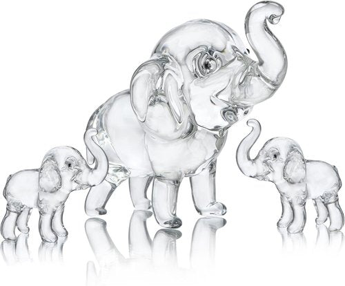 HDCRYSTALGIFTS Crystal Elephant Figurines Set - Lucky Glass Collectibles for Home Decor | 3.5'' Mother & 2'' Babies