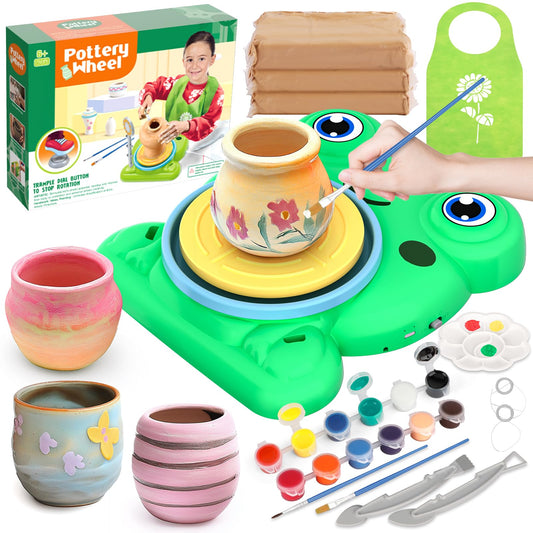 Aujazyble Pottery Wheel for Kids - Complete Pottery Painting Kit Arts and Crafts for Kids Ages 8-12 with 3 Pack Air Dry Clay Art Supplies Toys for Girls Boy Birthday Gift for 6 7 8 9 10 11 12+