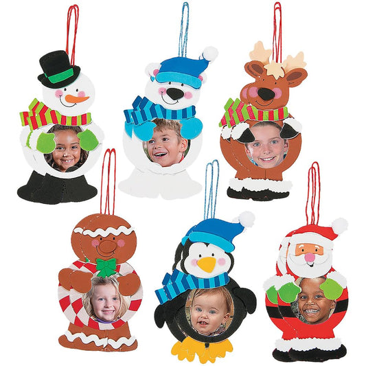 Fun Express Christmas Character Picture Frame Ornament Craft Kits - Makes 12- Holiday Crafts for Kids