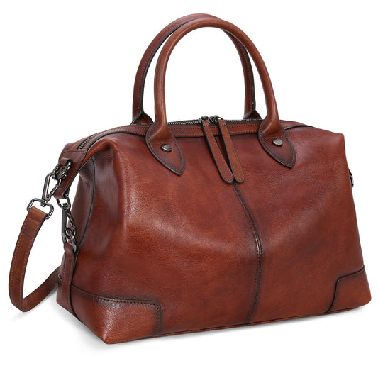 HESHE Genuine Leather Satchel Tote Bag for Women Leather Purse Large Capacity Top Handle Handbag Designer Shoulder Bags Vintage Cross Body Doctor Bag (Brown)
