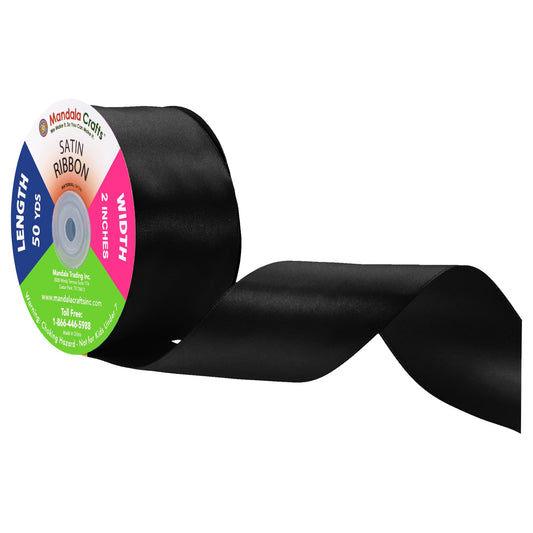 Mandala Crafts Black Satin Ribbon for Crafts - 50 Yards 2 Inch Wide Fabric Ribbons for Gift Wrapping, Flower Bouquets, and Wedding Party Décor