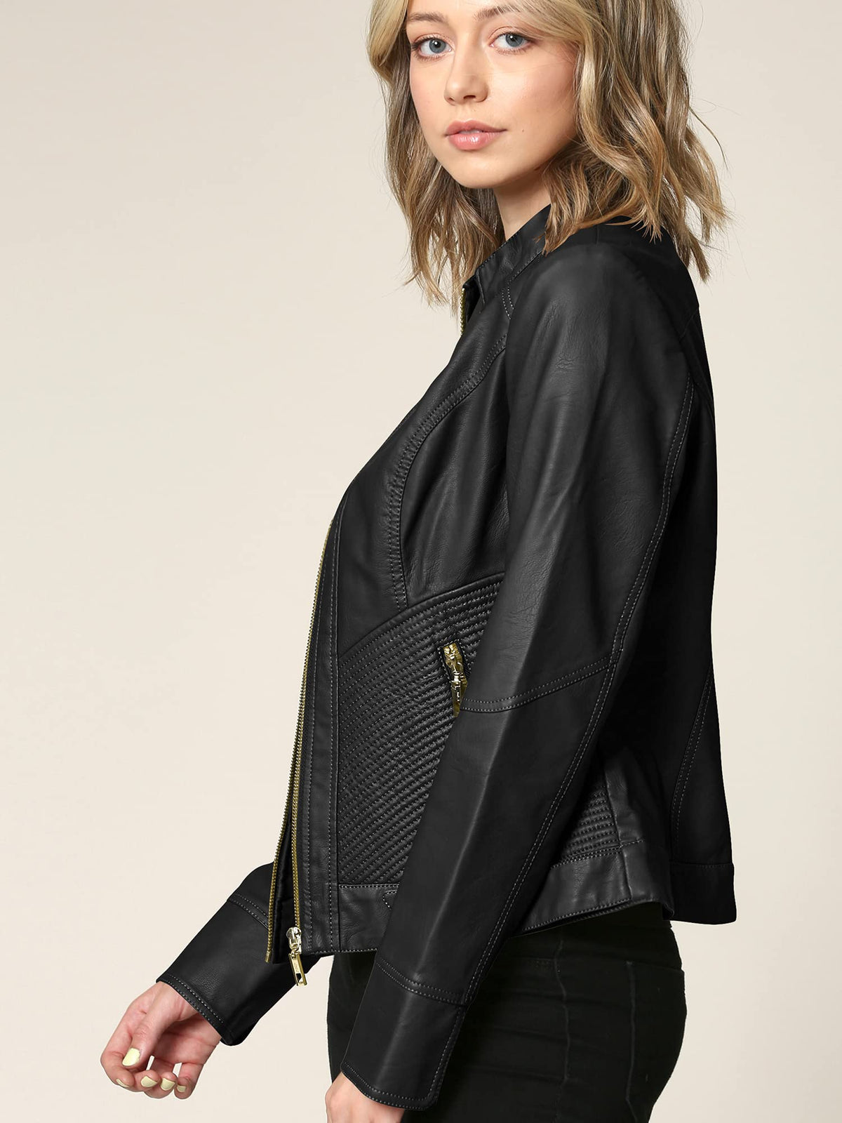 Lock and Love LL WJC747A Womens Dressy Vegan Leather Biker Jacket XL Black