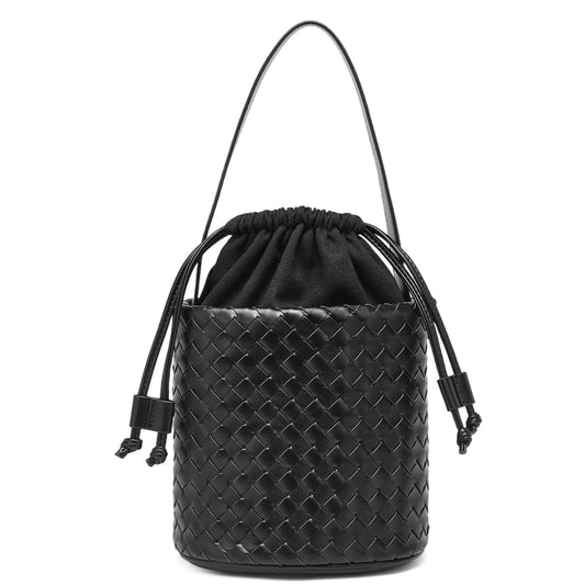 Sumrains Woven Crossbody Bag for Women: Classic Handwoven Small Bucket Bag - Effortless Minimalist & Compact for Daily Wear (Black)