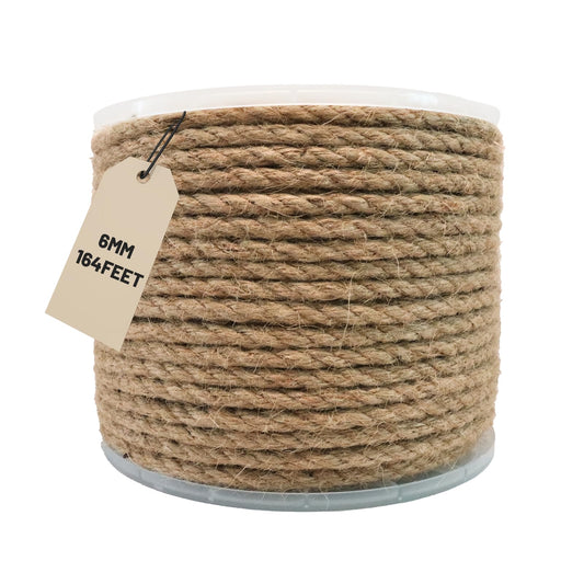 SDHUATUO Jute Twine Rope 6mm x 164ft, Natural Hemp String for Gardening, Crafting, Cat Scratching Post, DIY Crafts, Bundling, Home Decor, Gift Wrapping