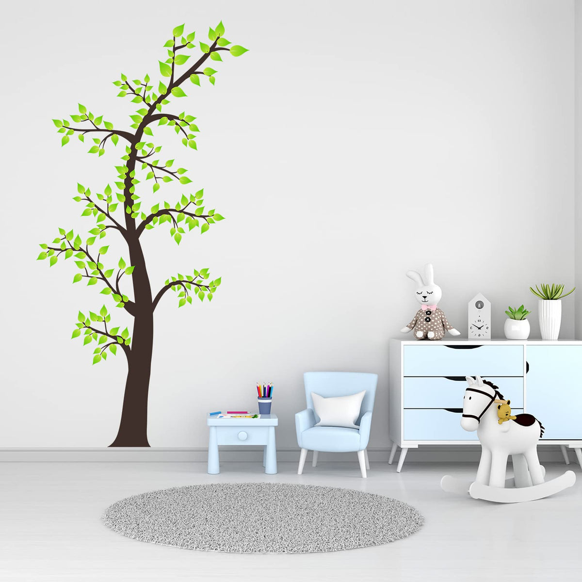 Amimagen Green Tree Wall Decals - Family Tree Wall Stickers - Bedroom Living Room Sofa TV Background Home Wall Decor