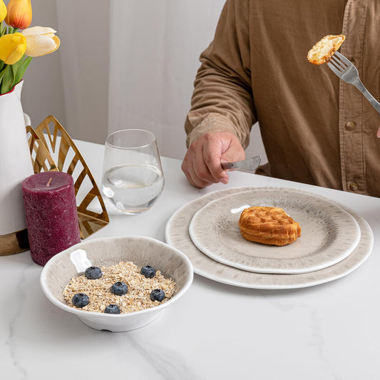 ZAROCRUS Vintage Melamine Serving Platters, Set of 2, 17'' x 10'' 100% Melamine And BPA Free Farmhouse Large Serving Trays. Warm Gray