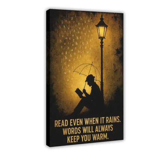 BMtyDG Readers on A Rainy Night, Ink Painting Style Literary Silhouette Canvas Poster Wall Art Prints Room Aesthetic Murals Bedroom And Living Decorations Frame 12x18inch
