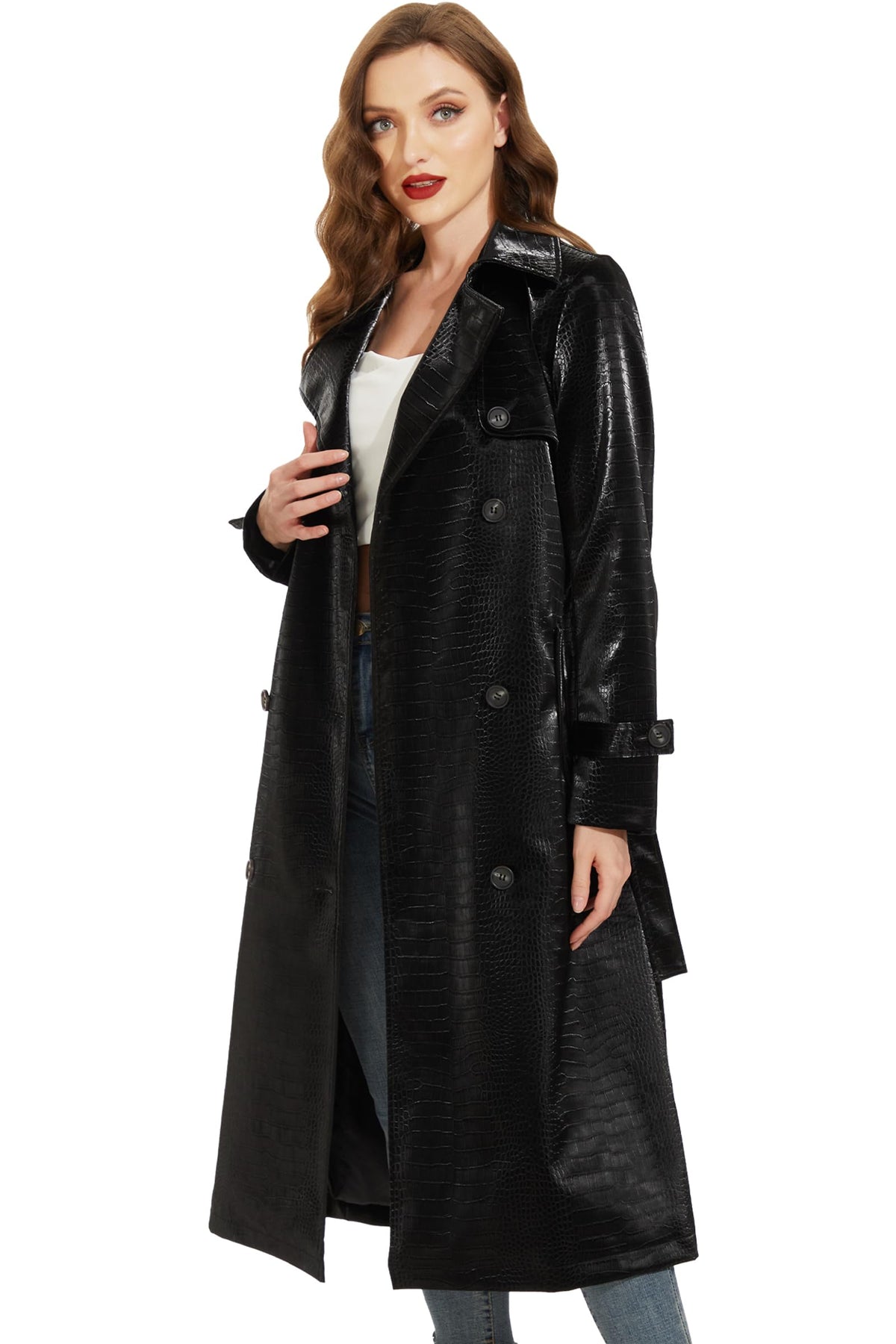 Fahsyee Women's Faux Leather Trench Coat, Zip Up Motorcycle Jackets Short PU Moto Biker Outwear Fitted Slim Jacket Black Size XL