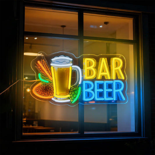 Neon Beer Signs, LED Beer Mug Sign Light Up Bar Signs for Beer Bar Restaurant Pub Bistro Club Party Man Cave Bedroom Kitchen Wall Decor, USB Power & Dimmable
