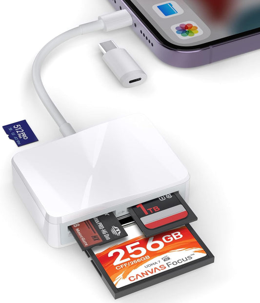TIANSONG 4 1 SD Card Reader for iPhone, in USB C and Lightning to CF/SD/MS/TF Card Adapter Memory Card Reader