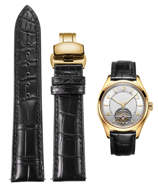 BINLUN Alligator Leather Watch Band for Men Crocodile Grain Leather Watch Straps Quick Release Replacment Genuine Classic Women Leather Watch bands 24mm Black with Gold Buckle