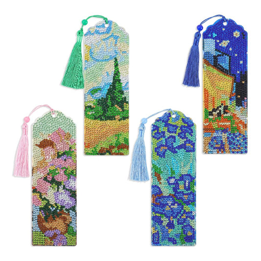 icceemee 4 pcs Oil Painting Themes Diamond Painting Bookmarks, DIY Diamond Art Kits for Adults, Book Corner - Protecting Bookmark Craft Supplies Kits for Book Lovers