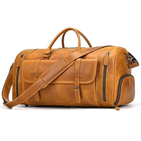 Leather Travel Duffle Bag, Vintage 23" Thick Full Grain Cowhide Travel Bags Leather Overnight Luggage YKK Zipper