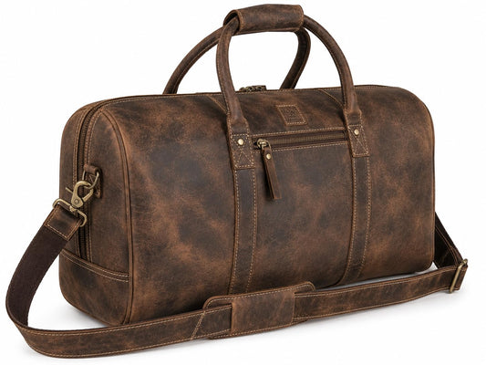 Genuine Leather Duffle Bag for Men & Women – Stylish Travel Weekender Bag with Shoulder Strap – Overnight, Gym, or Carry-On Luggage Bag – Vintage Brown
