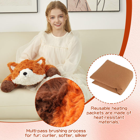 GILFWM 25" 5 Lbs Weighted Stuffed Animals Fox, Heatable and Coolable Weighted Plush with Microwavable Heating Pad,Removable Soft Washable Cute Plushie Pillow Toy Gifts for Adults and Kids