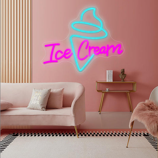 Ice Cream Neon Sign - Dimmable USB Ice Cream Letter Neon Light Up Signs for Business Store Cafe Drink Shop Office Bedroom Restaurant Decor Adjust Brightness