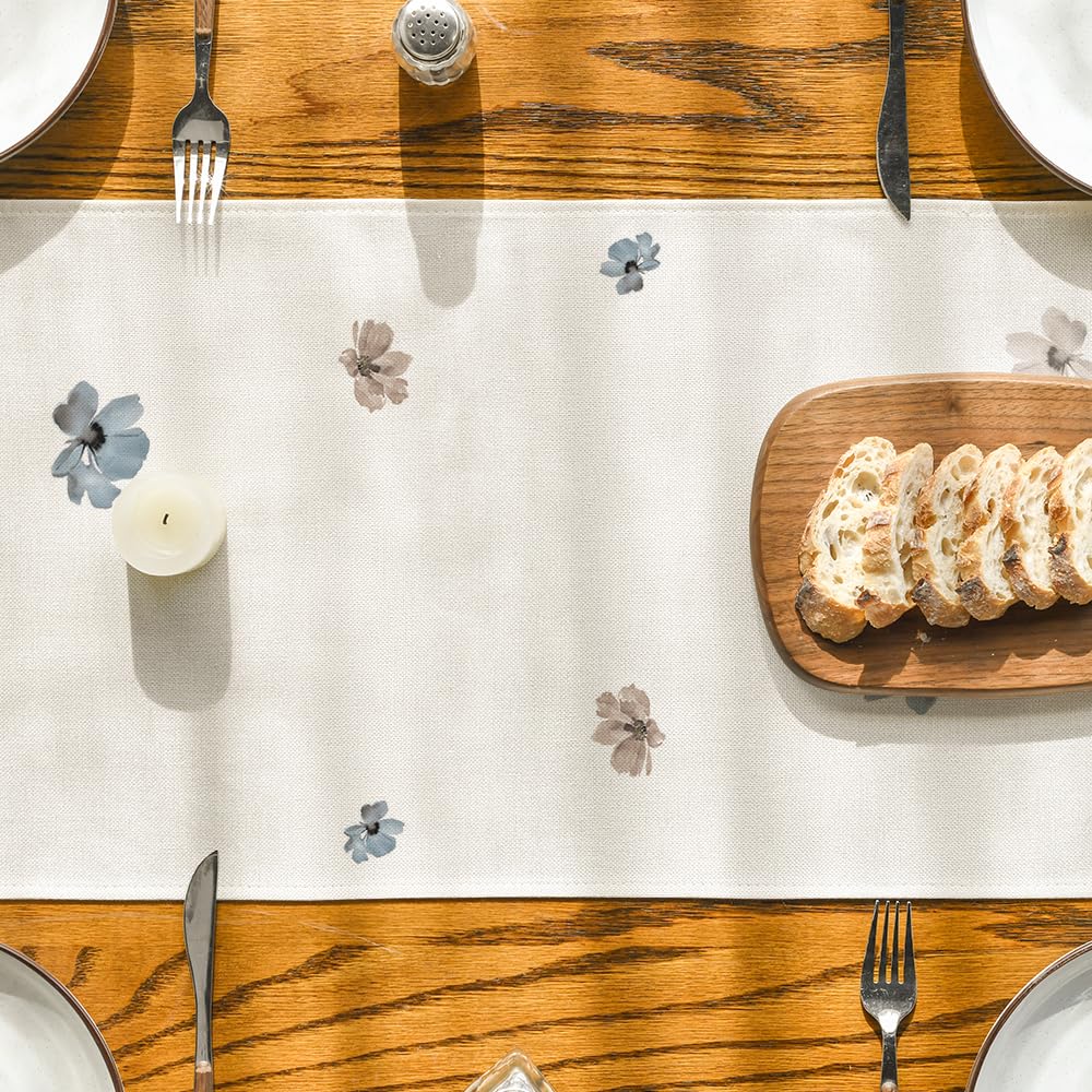 Artoid Mode Brown Poppy Floral Leaves Spring Table Runner, Seasonal Summer Kitchen Dining Table Decoration for Home Party Decor 13x108 Inch