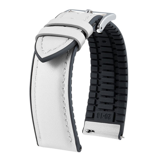 BINLUN Leather Watch Bands Quick Release 14mm-22mm Breathable Micro-Perforated Leather & Rubber Hybrid Watch Straps Silicone-Lined SmartWatch Replacement Bands Men Women (White,Sliver Buckle,22mm)