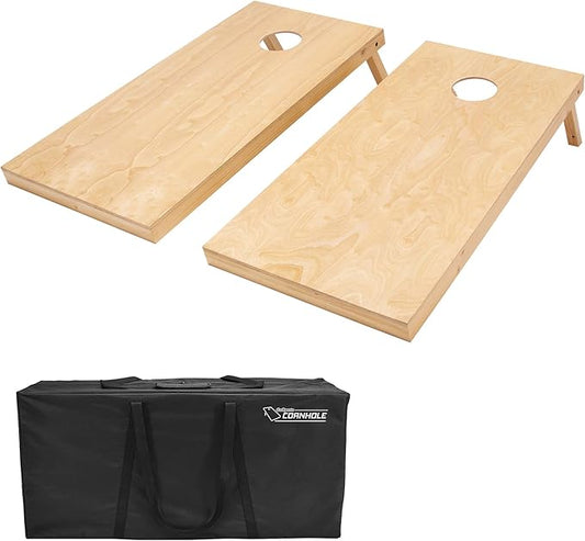 GoSports Regulation Size Wooden Cornhole Set with Natural Wood Finish - Includes Carrying Case