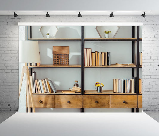 BELECO 7x5ft Fabric Living Room Bookshelf Backdrop Empty Room with Bookcase, Zoom Calls Video Recording Background Home