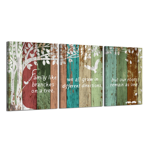Welmeco Sweet Home Canvas Wall Art Family Like Branches on A Tree Quote Poster Prints Rustic Wooden Background Textured Picture Prints Decoration Gallery Wrapped Ready to Hang for Modern Living Room