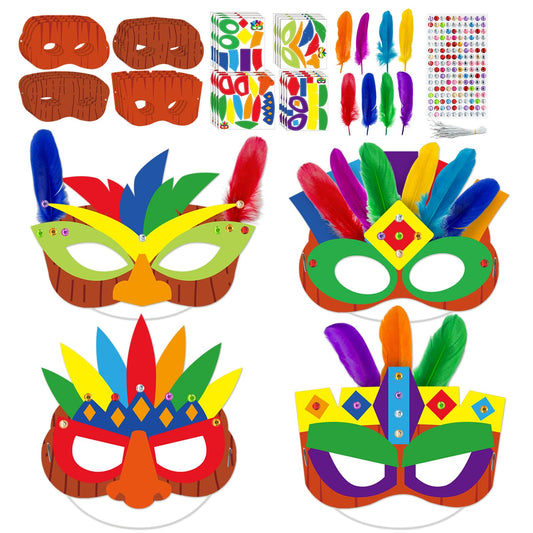 Cinrobiye 24 Pack Luau Party Crafts DIY Tropical Tiki Mask Craft Kit Bulk Hawaiian Summer Beach Party Favors Aloha Night Decorations Maui and Moana Arts and Crafts Dress-Up Supplies