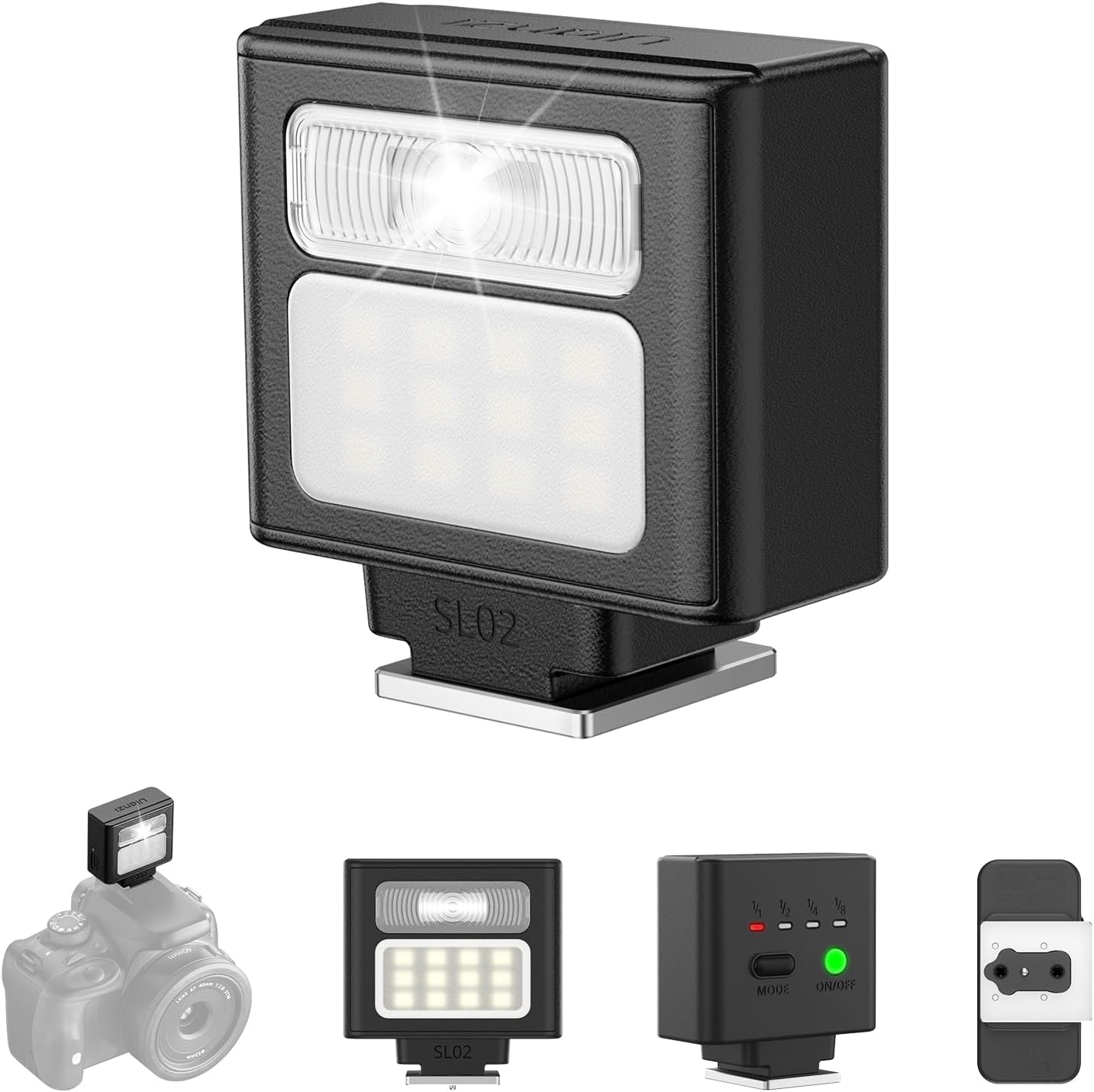 ULANZI SL02 GN8 6500K 4 ZV-1/ZV-E10/Canon/Nikon/Fuji/Panasonic/Leica/Olympus, ZV-1F Camera Flash with Video Light, Mini